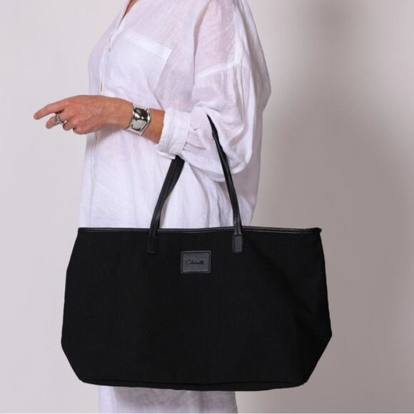 NEW CLEOBELLA Large Canvas Tote in Black with Vegan leather trim fabfitfun box - Picture 1 of 8